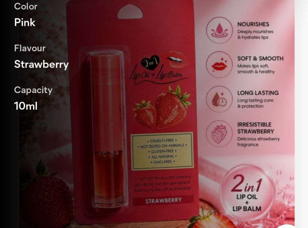 2-in-1 Strawberry Lip Oil and Lip Balm Duo