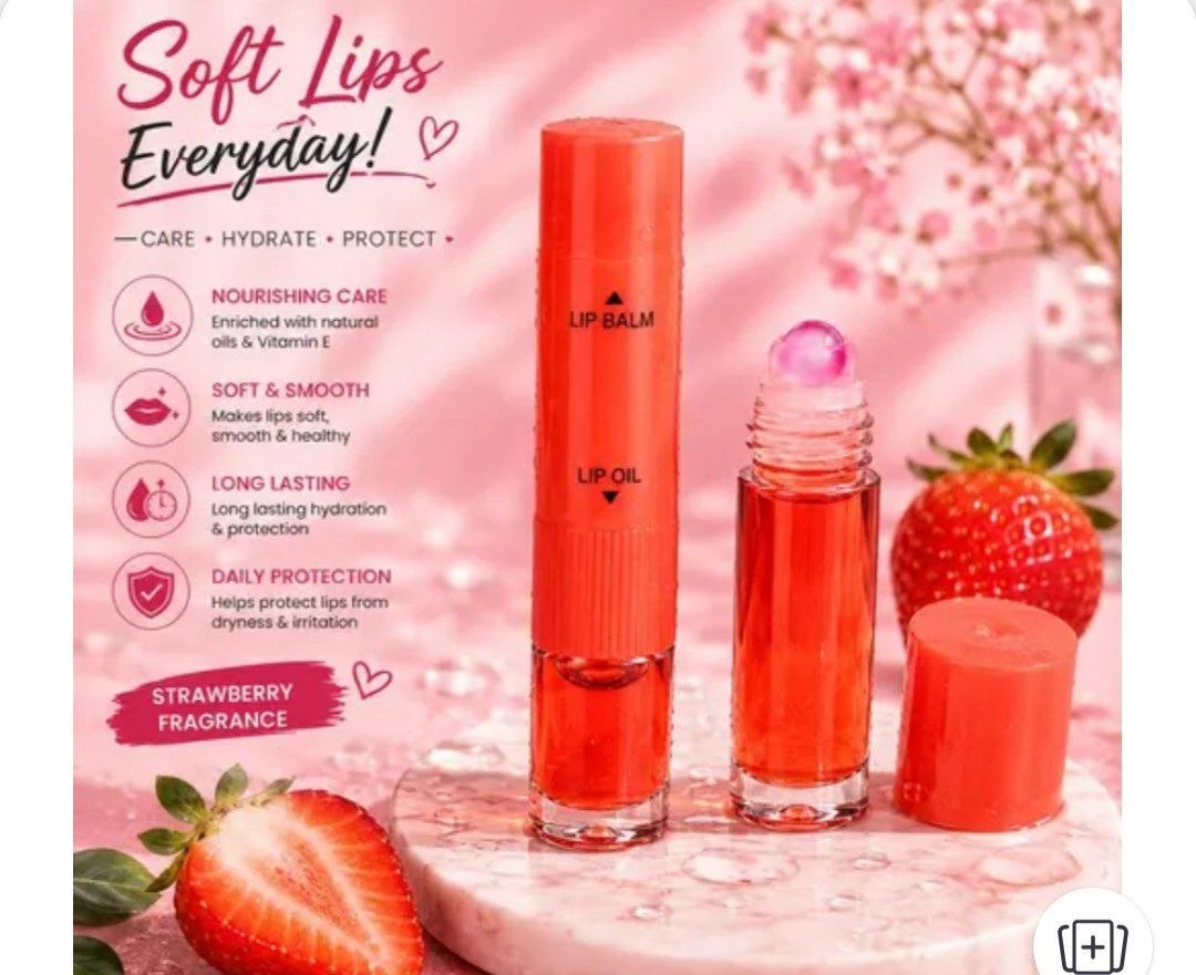 2-in-1 Strawberry Lip Oil and Lip Balm Duo